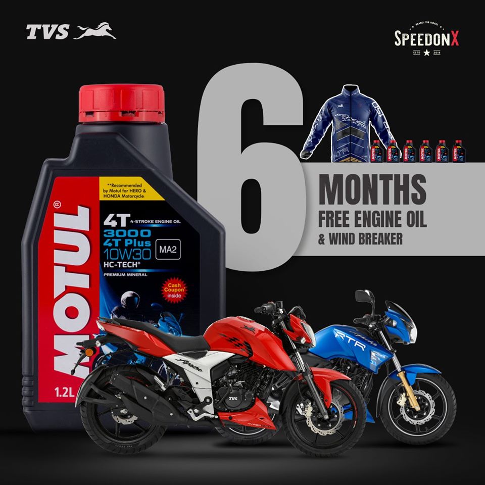 Book Tvs Apache Rtr And Get A Jacket And Free Engine Oil At Speedonx